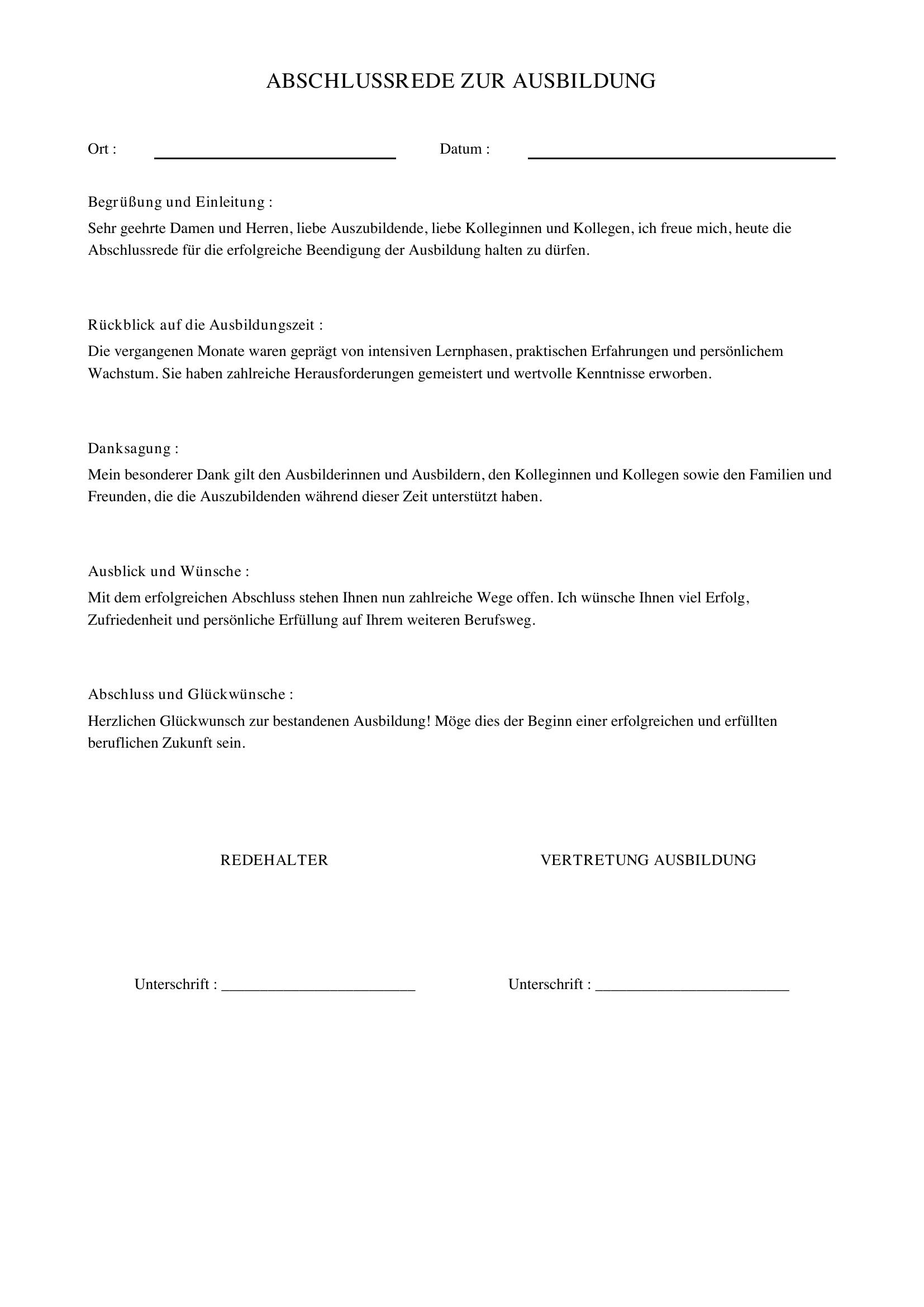 Abschlussrede Ausbildung Vorlage