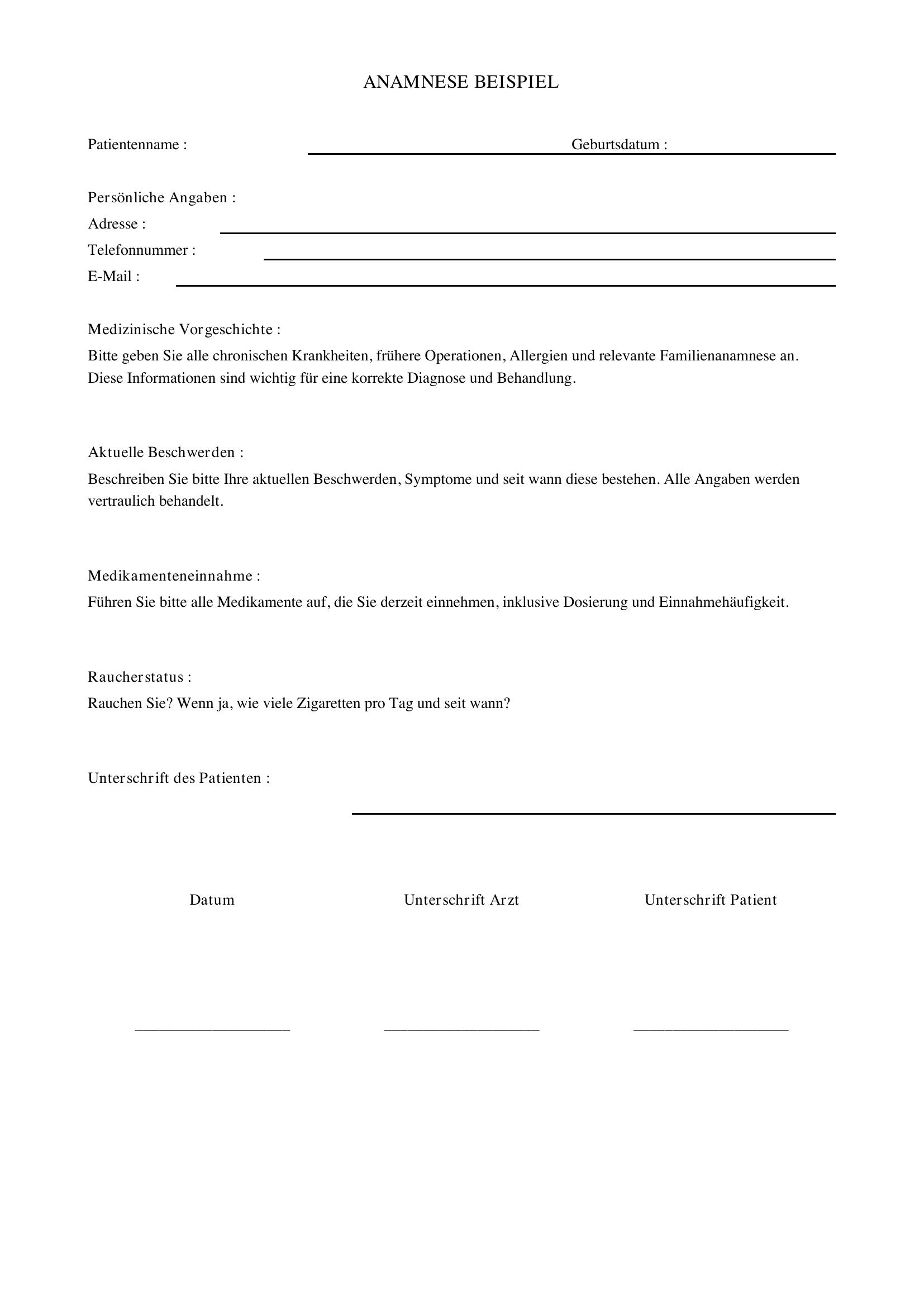 Anamnese Beispiel