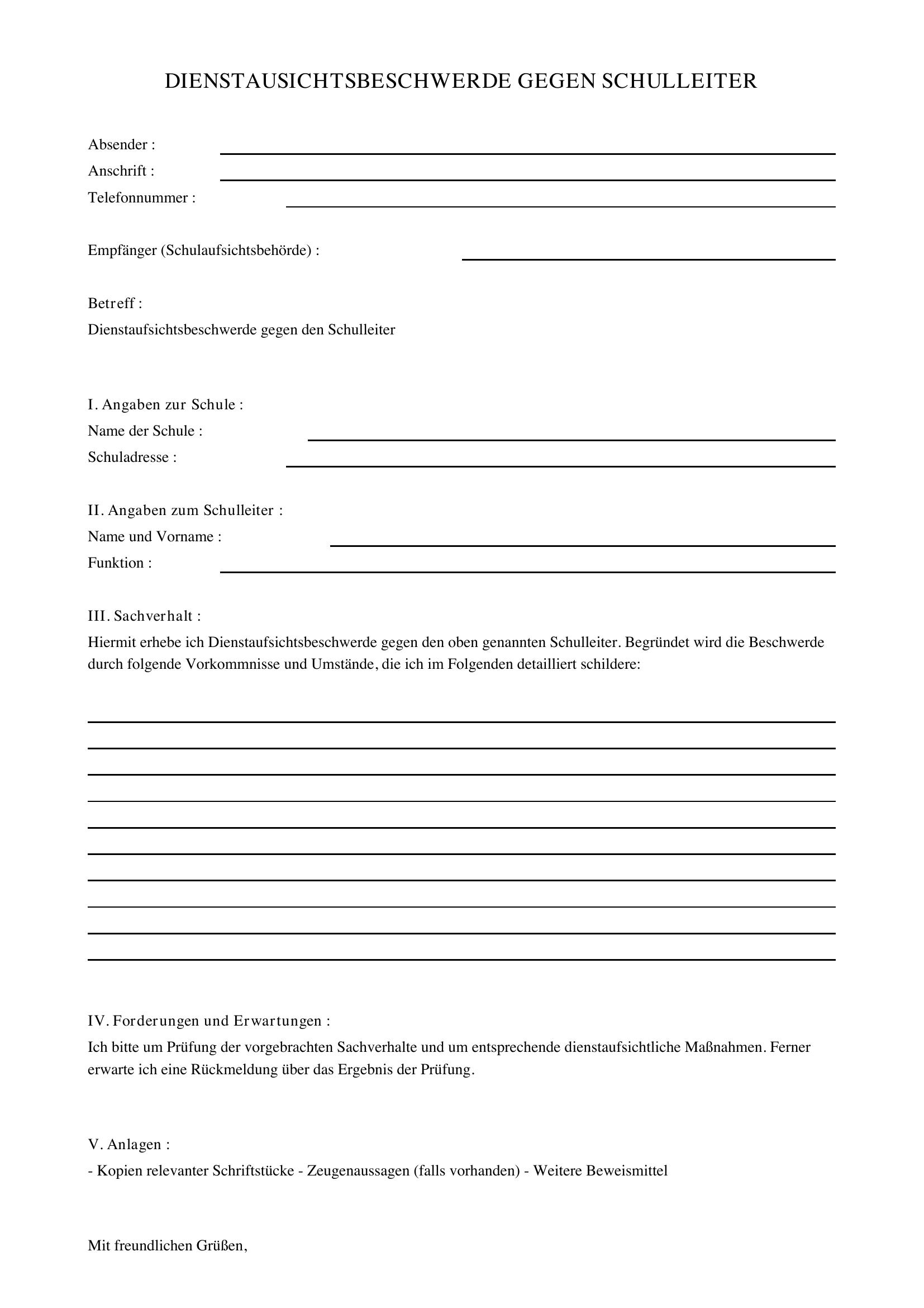 Dienstaufsichtsbeschwerde Schulleiter Muster