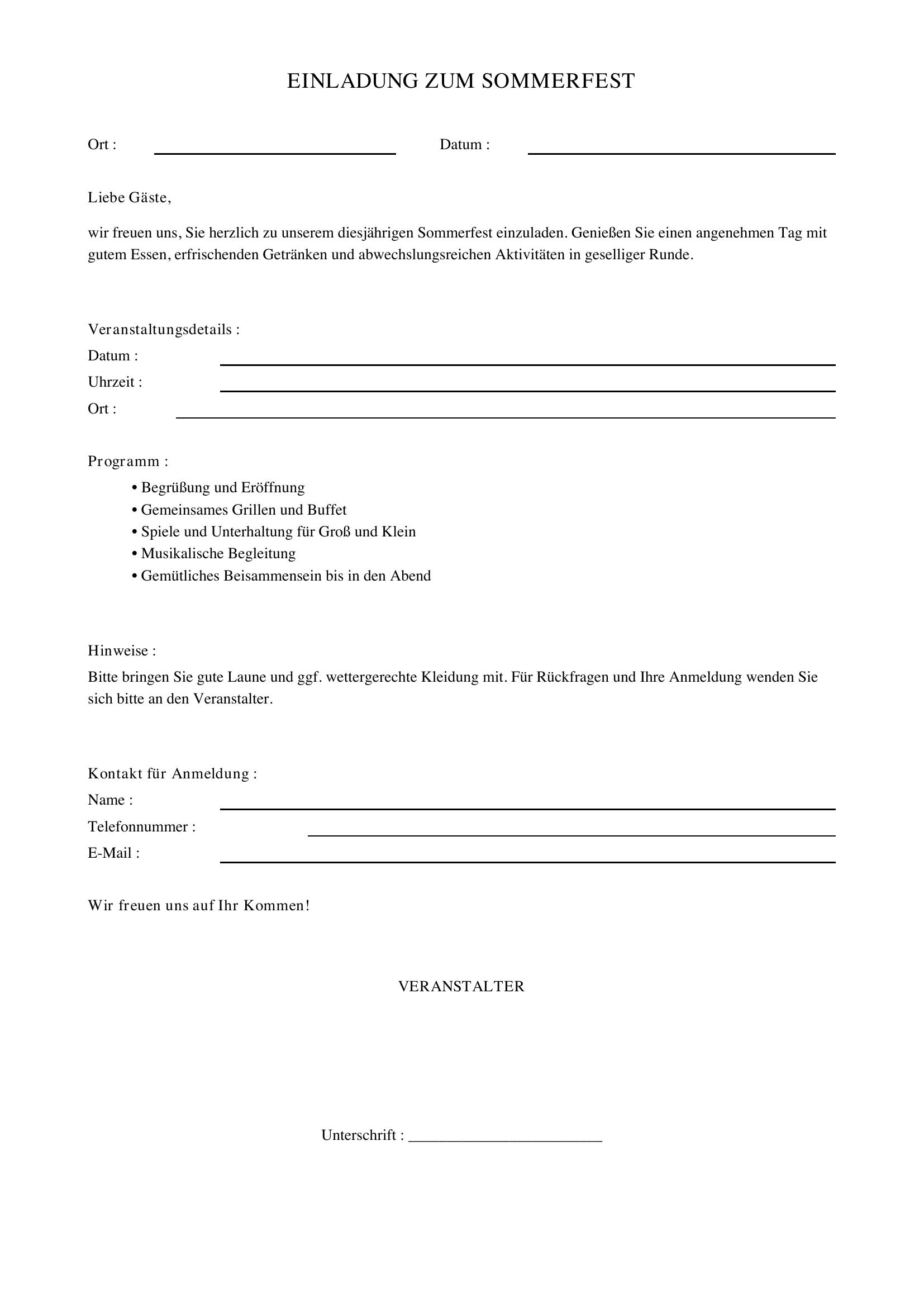 Einladung Sommerfest Vorlage