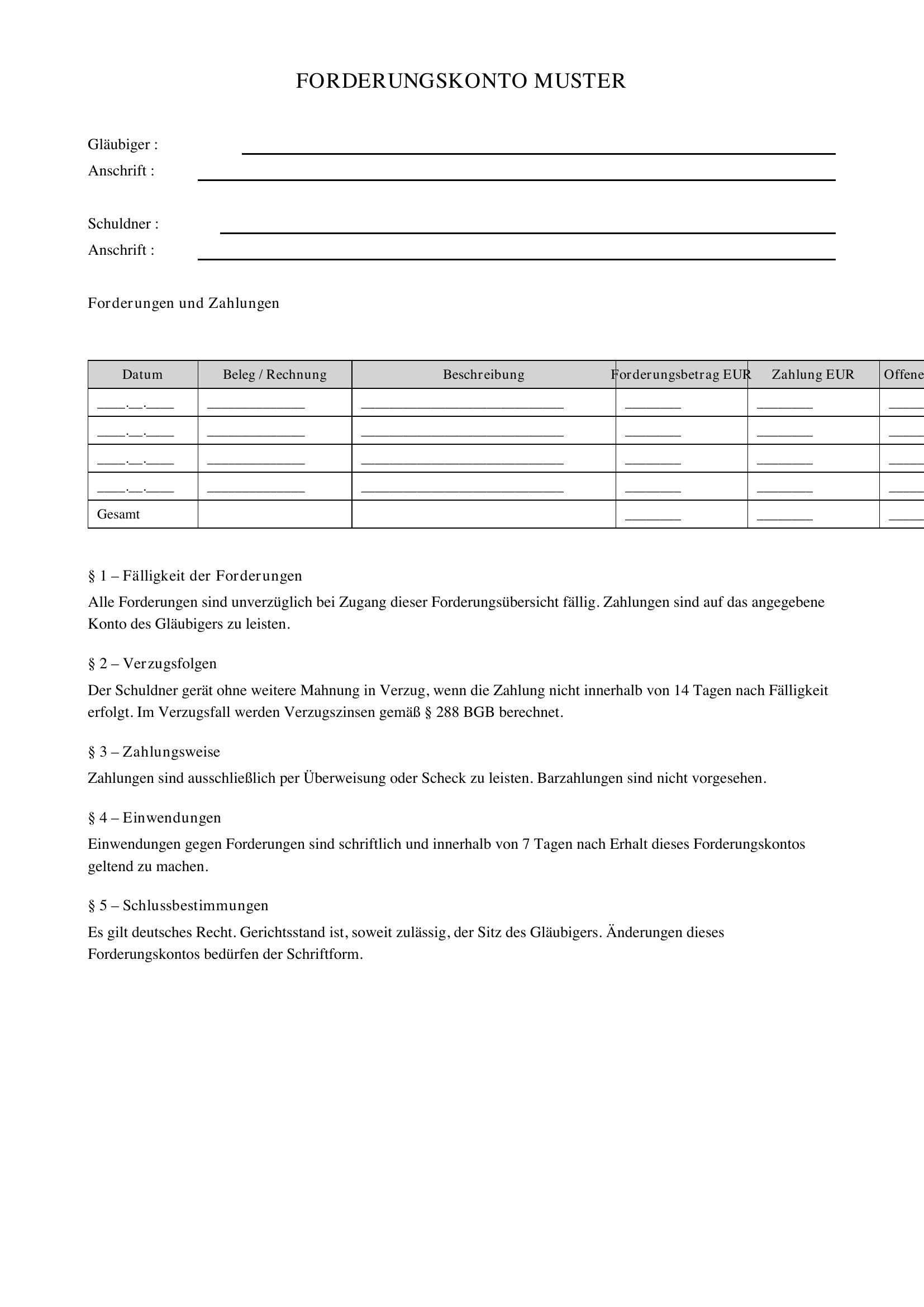 Forderungskonto Muster