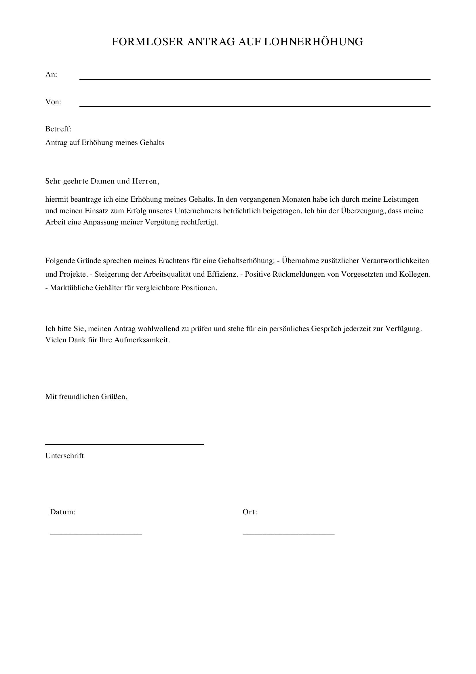 Formloser Antrag Lohnerhöhung