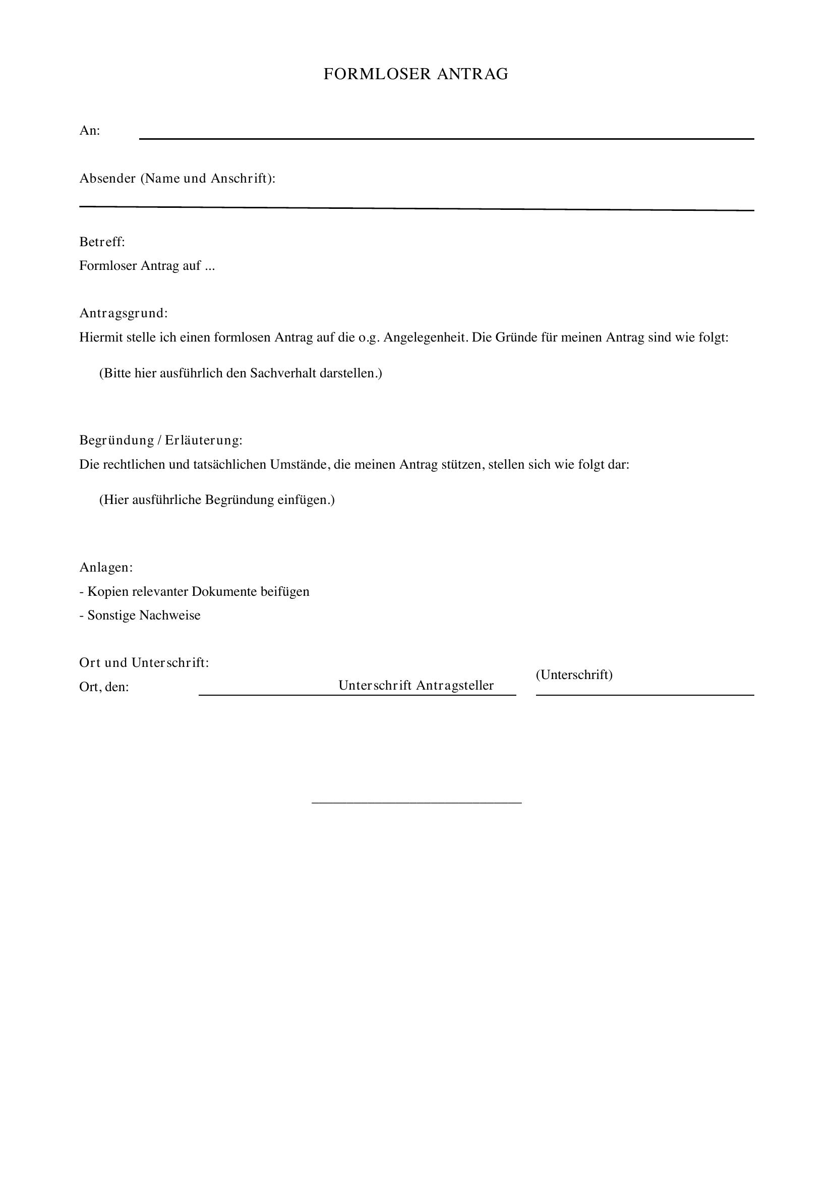Formloser Antrag