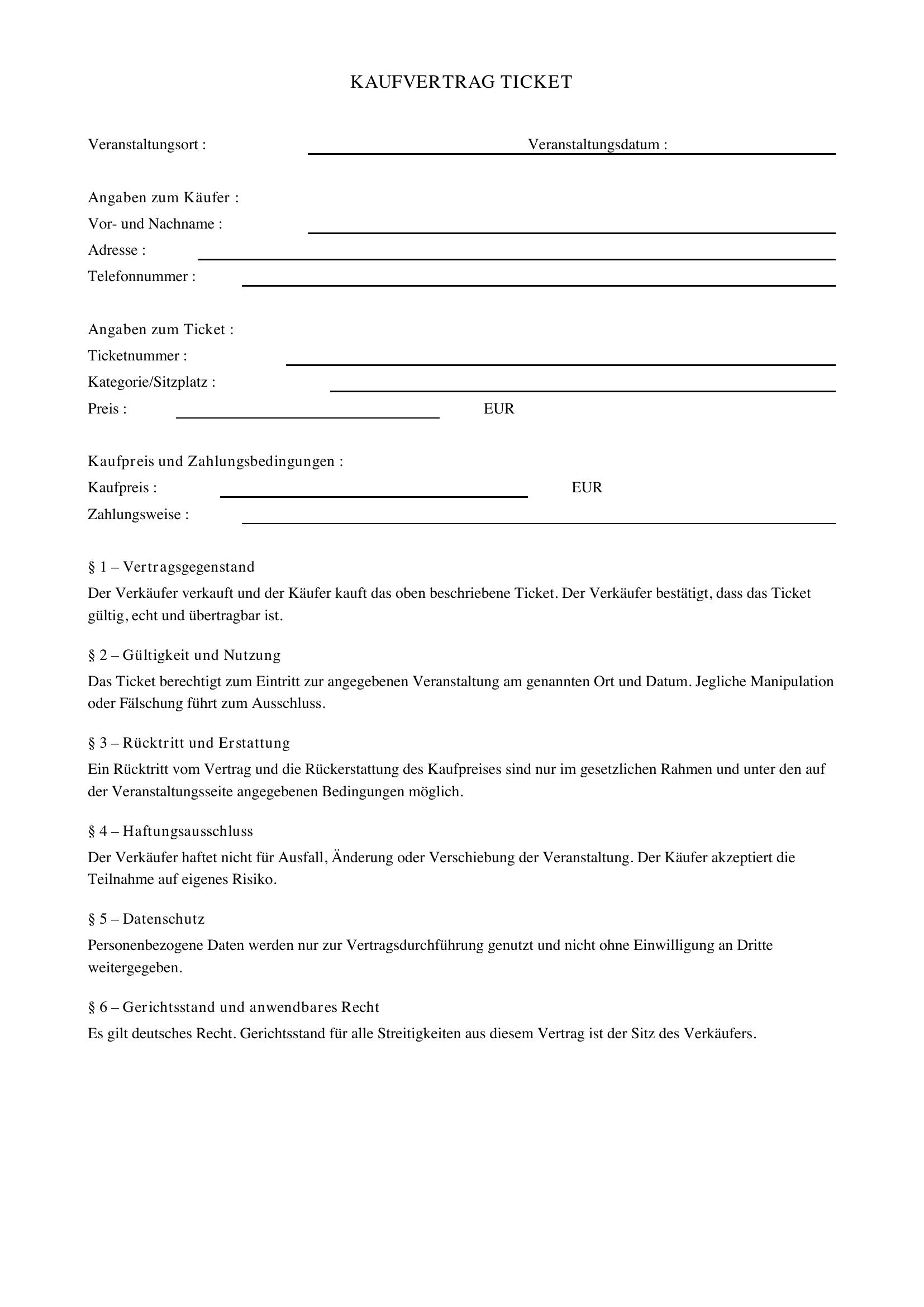 Kaufvertrag Tickets
