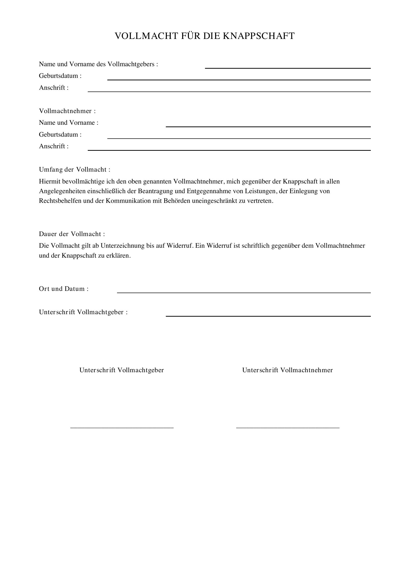 Knappschaft Vollmacht Formular