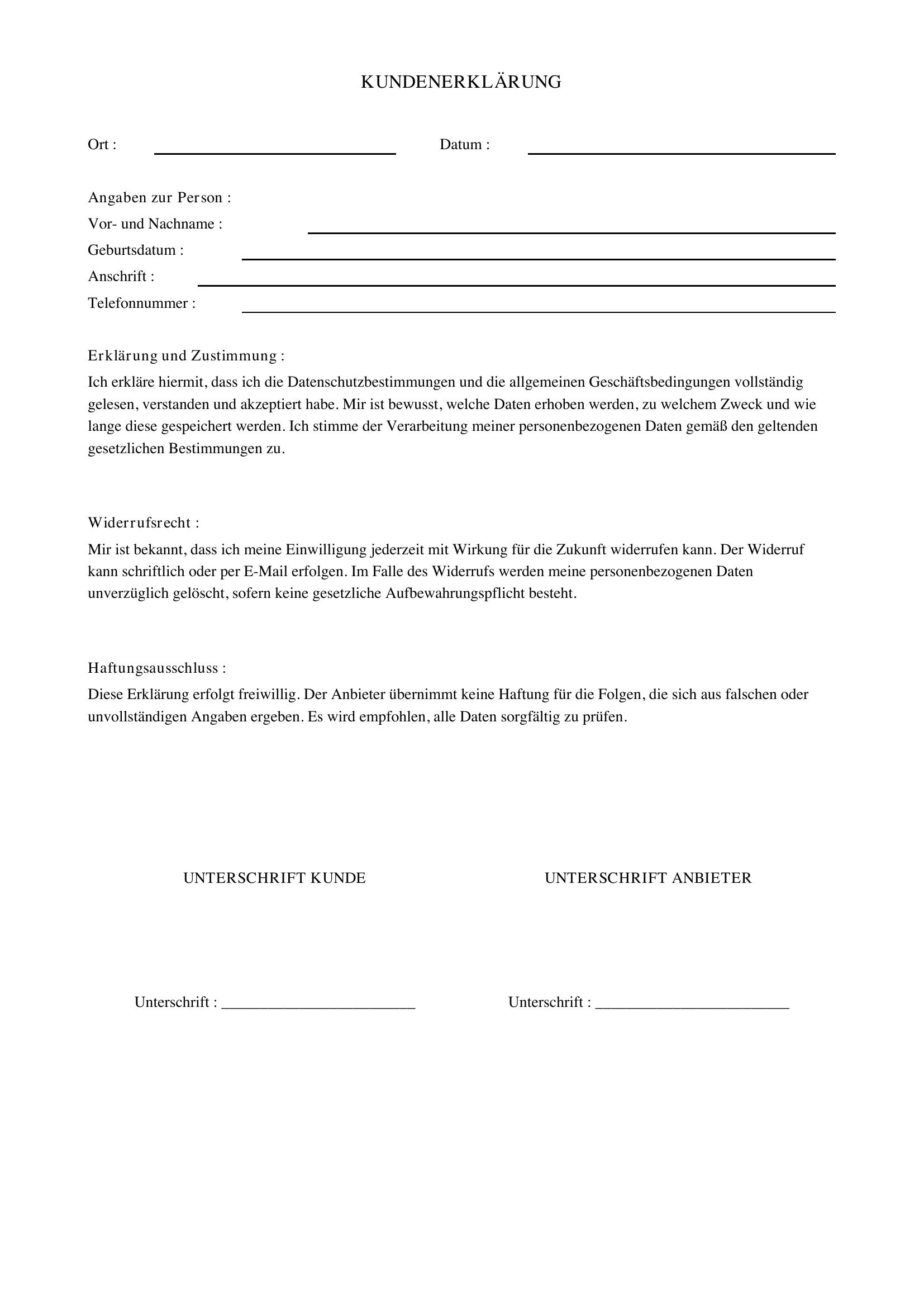Kundenerklärung