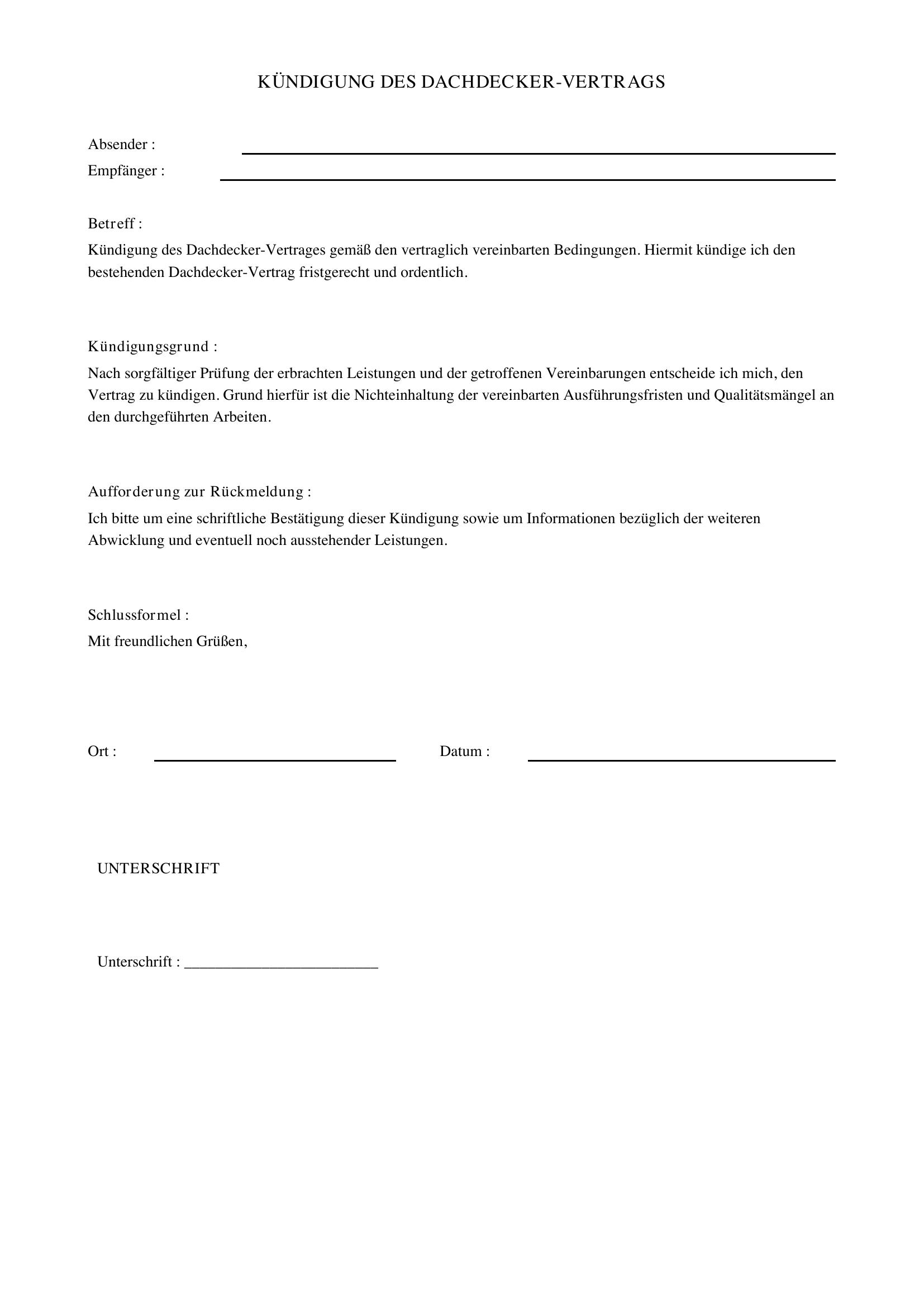 Kündigung Dachdecker Vorlage