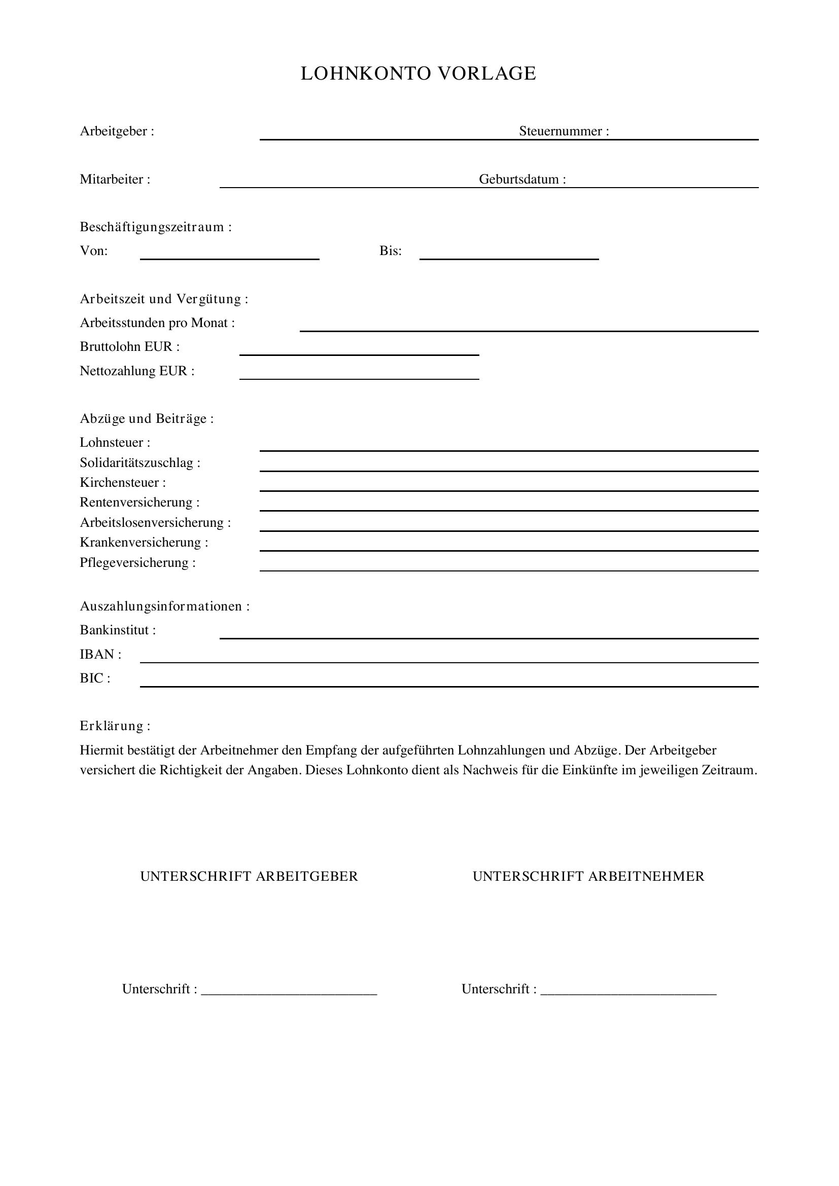 Lohnkonto Vorlage