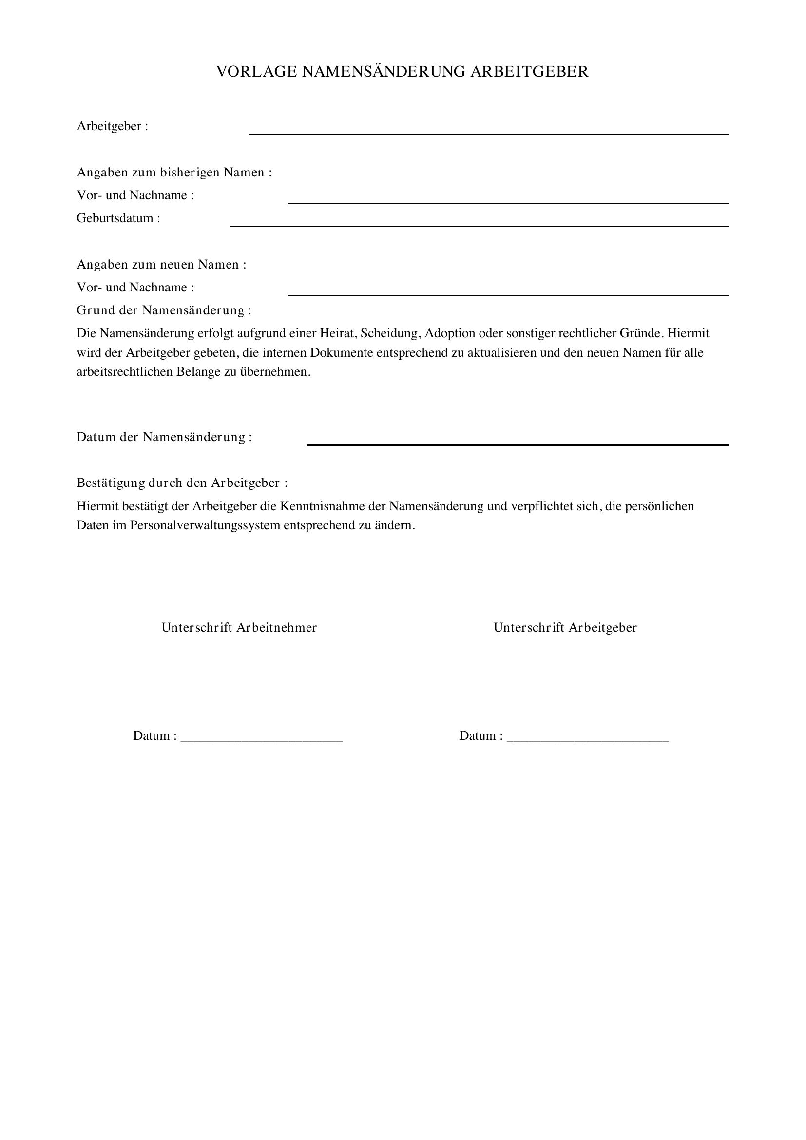 Namensänderung Arbeitgeber Vorlage