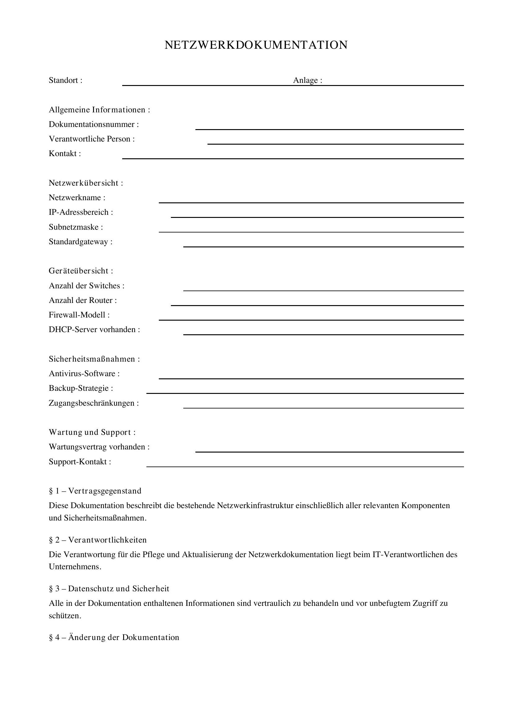 Netzwerkdokumentation Vorlage
