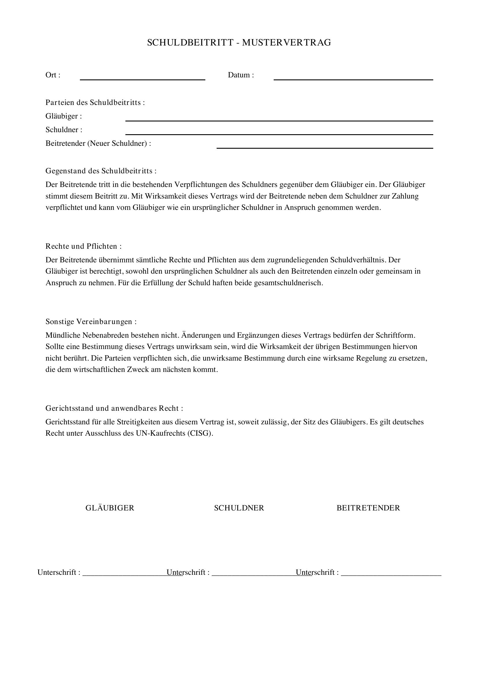 Schuldbeitritt Muster