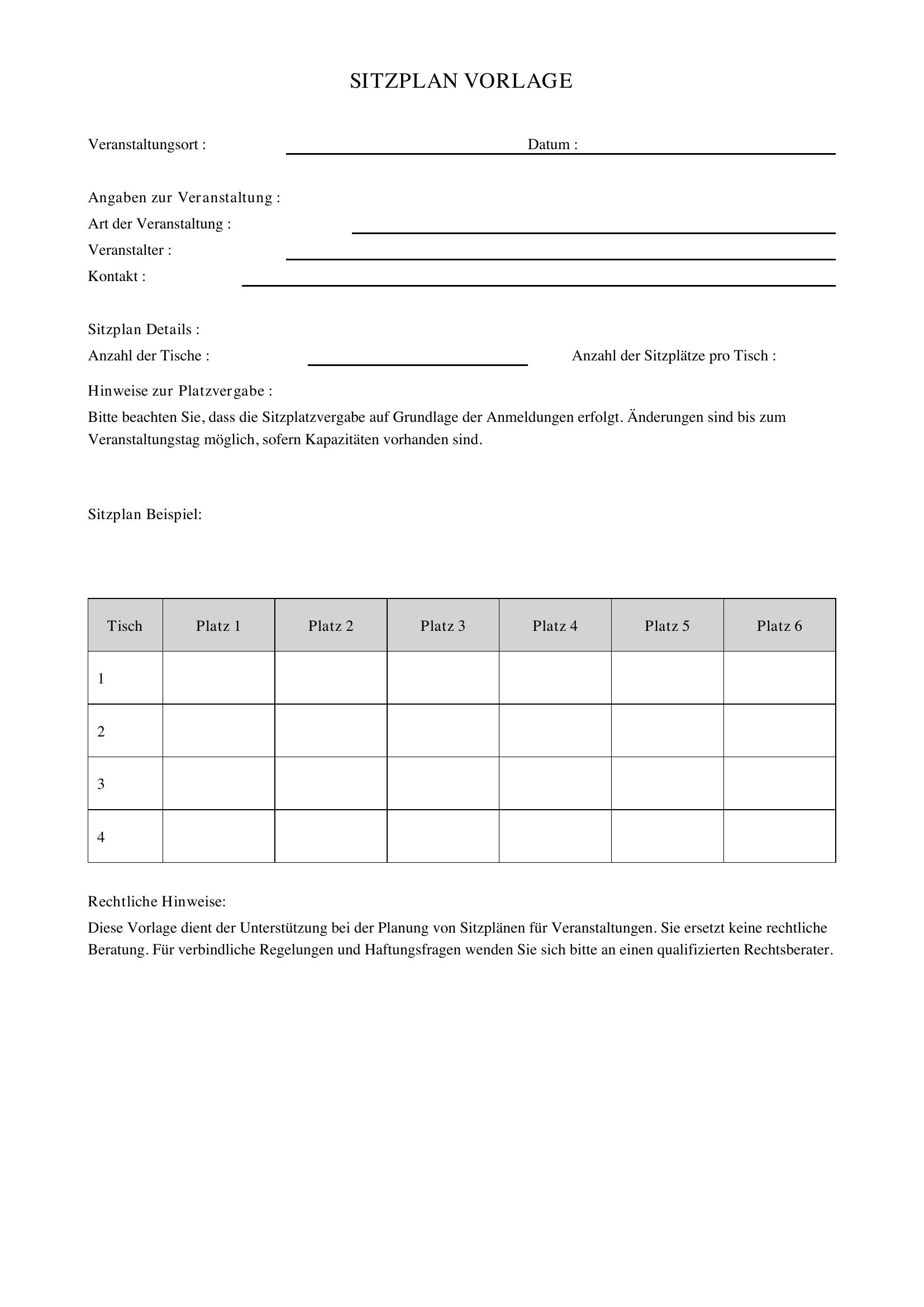 Sitzplan Erstellen Vorlage