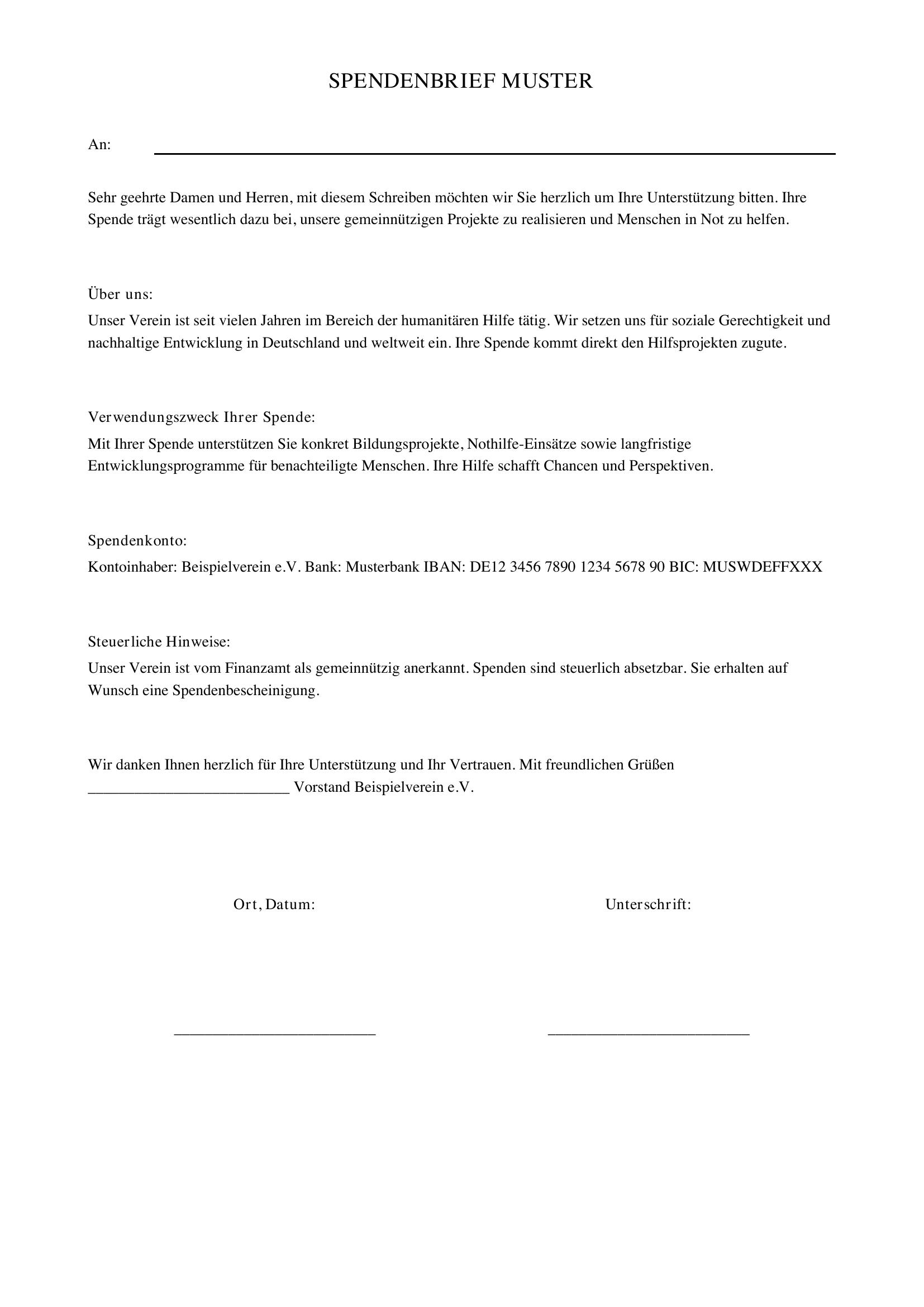 Spendenbrief Schreiben Muster
