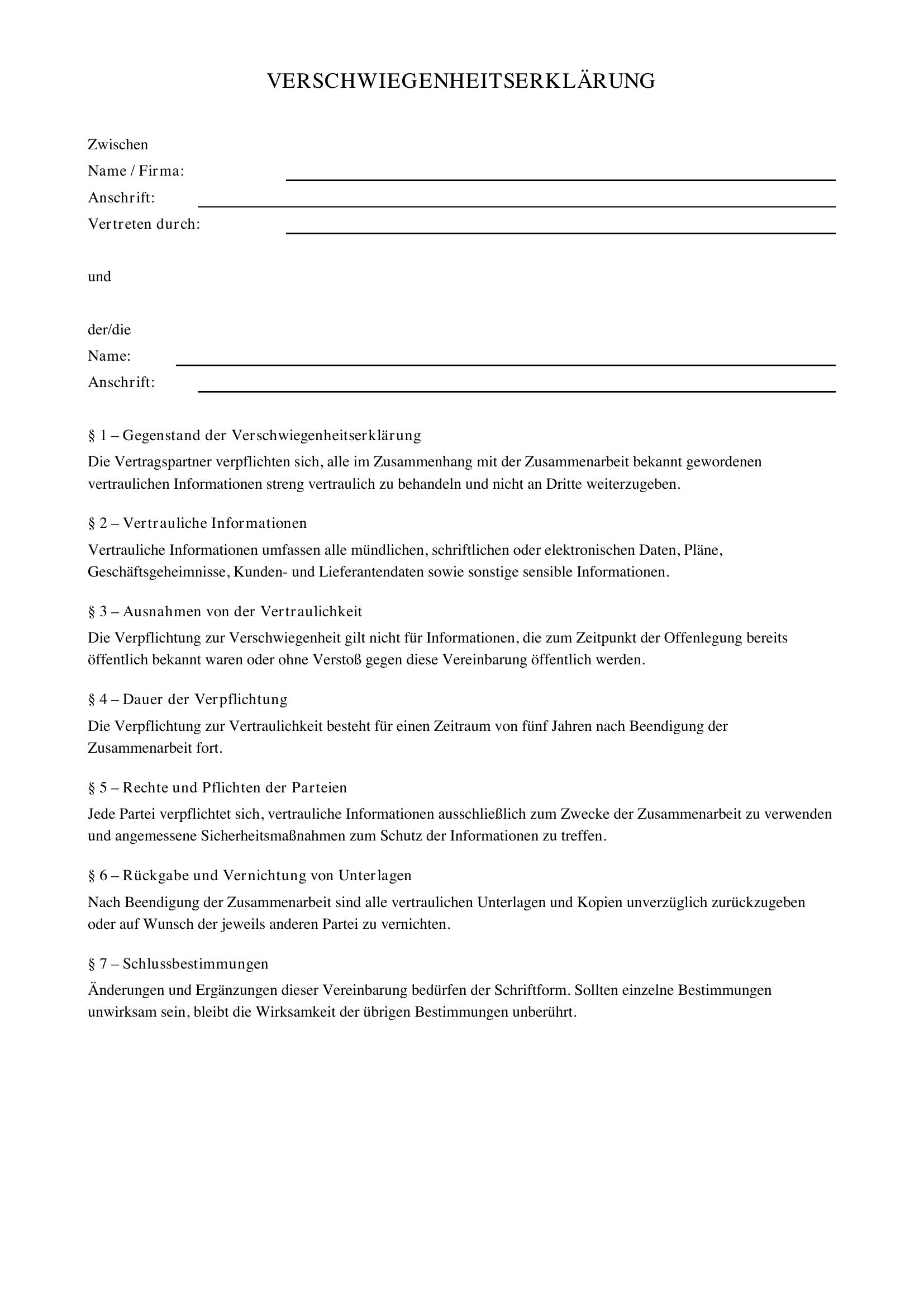 Verschwiegenheitserklärung Muster Ihk