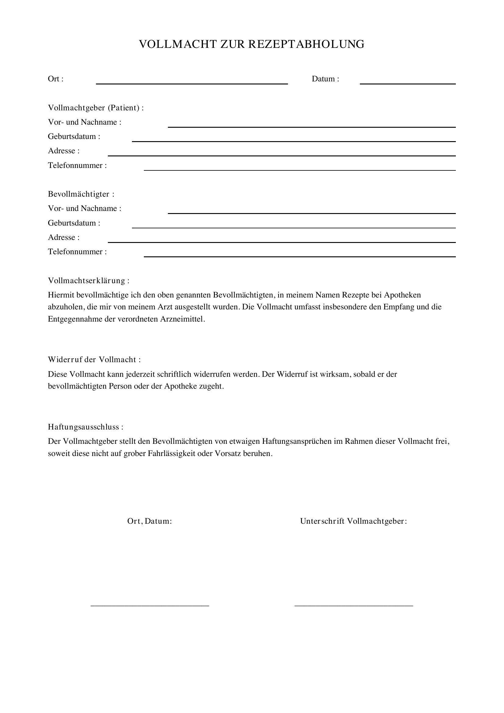 Vollmacht Rezept Abholen