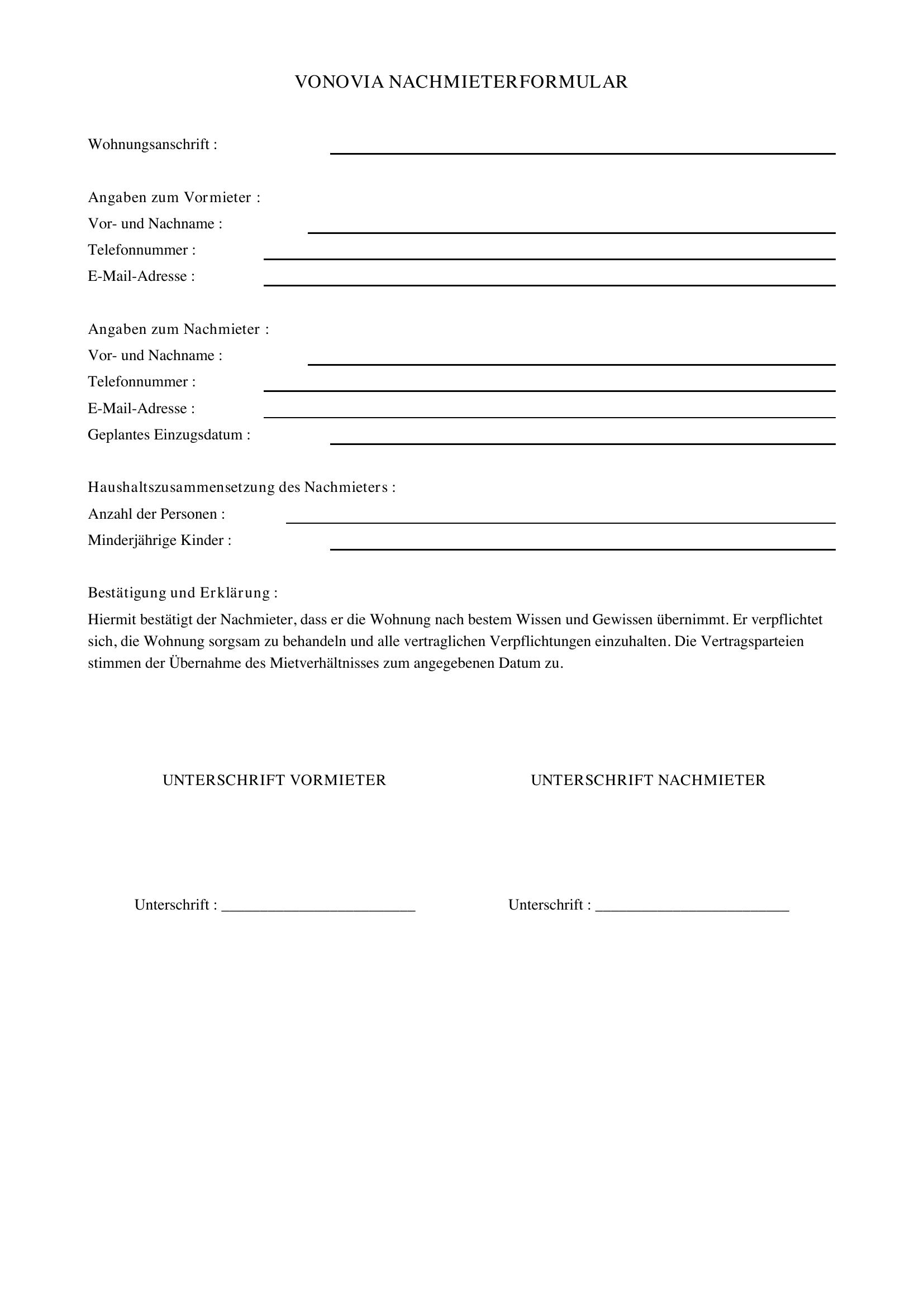 Vonovia Nachmieter Formular
